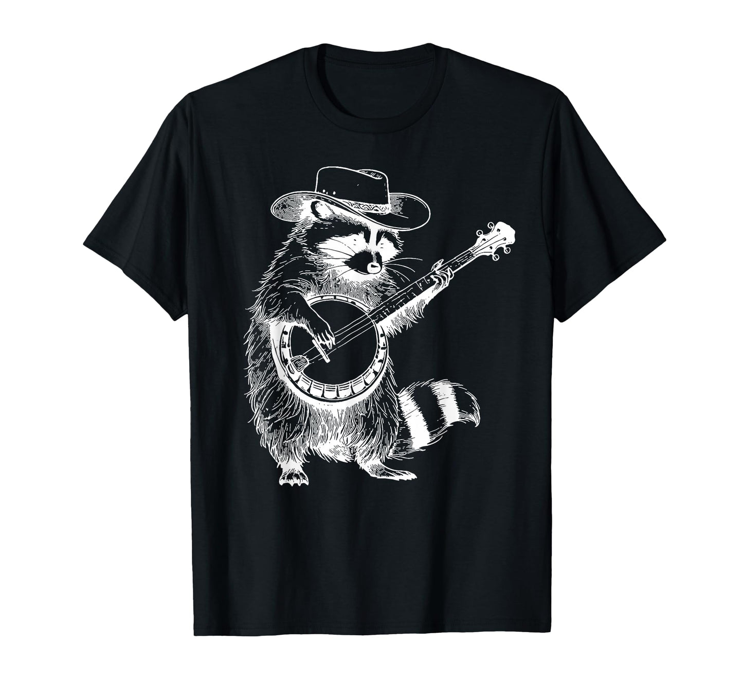 Vintage 90s Cowboy Racoon Playing Banjo Musician Western T-Shirt