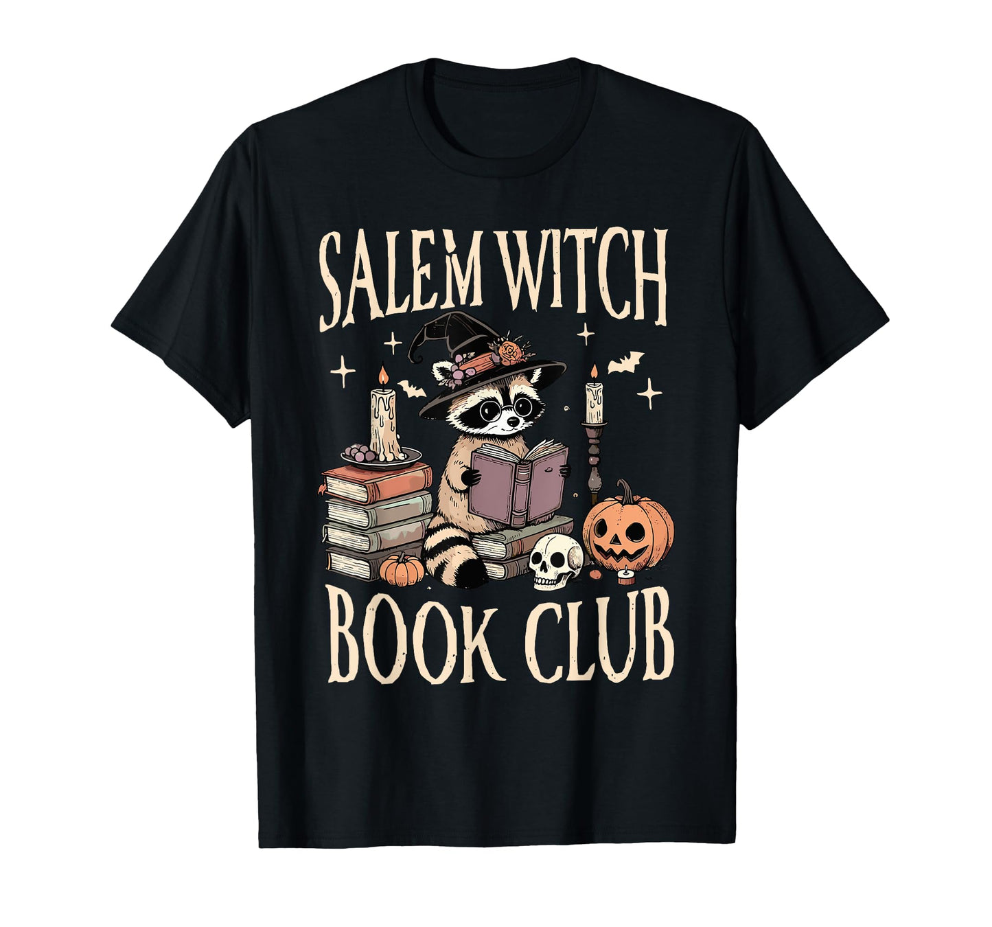 Salem WItch Book Club Halloween Raccoon Witch Reading Book T-Shirt