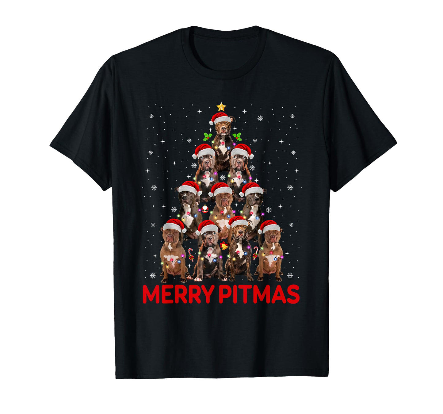 Merry Pitmas Pitbull Dog Christmas Tree Funny Xmas Dog Lover T-Shirt