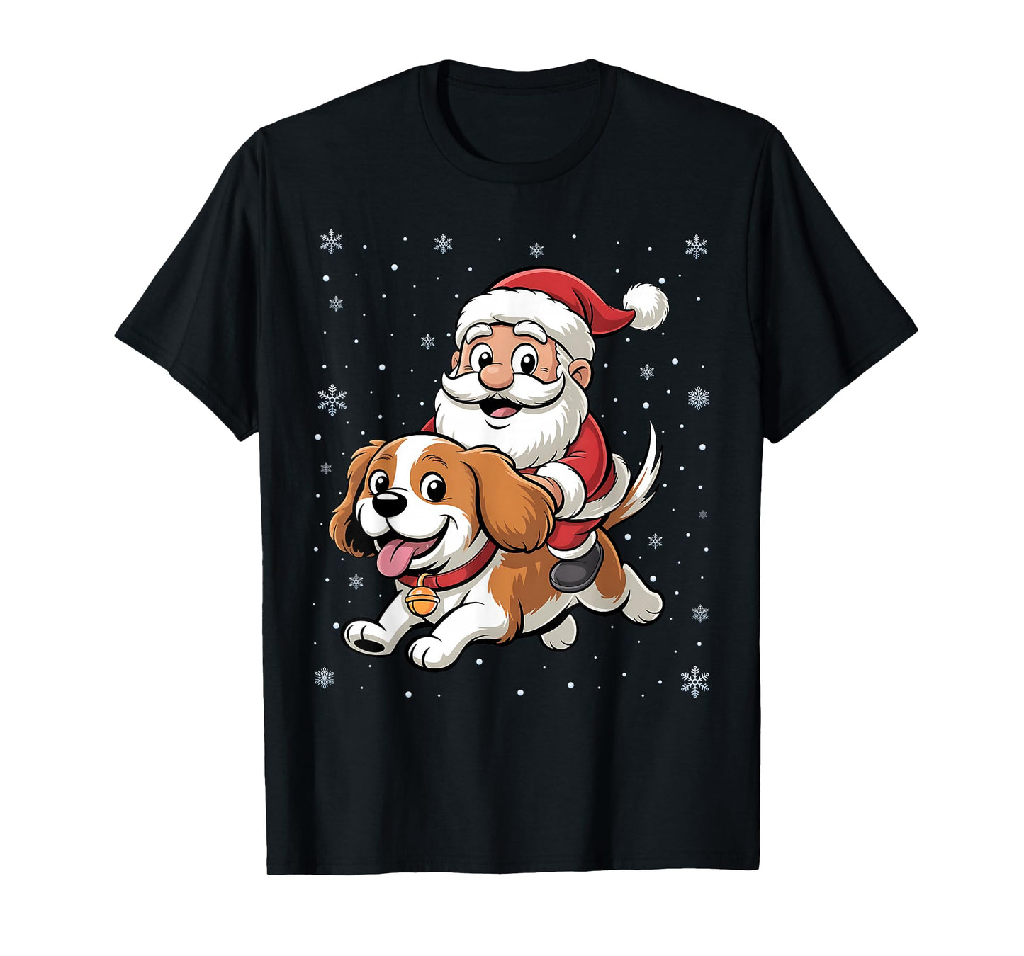 Santa Claus Riding Cavalier King Charles Spaniel Dog Xmas T-Shirt