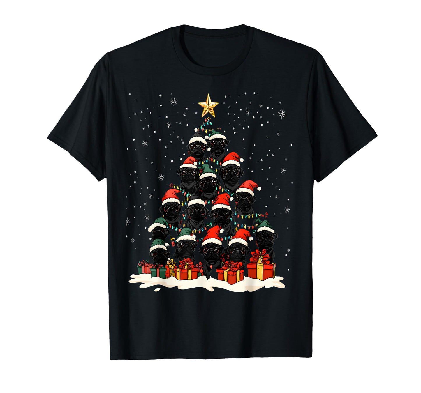 Black Pug Christmas Tree Dog Santa Xmas Merry Dogmas T-Shirt