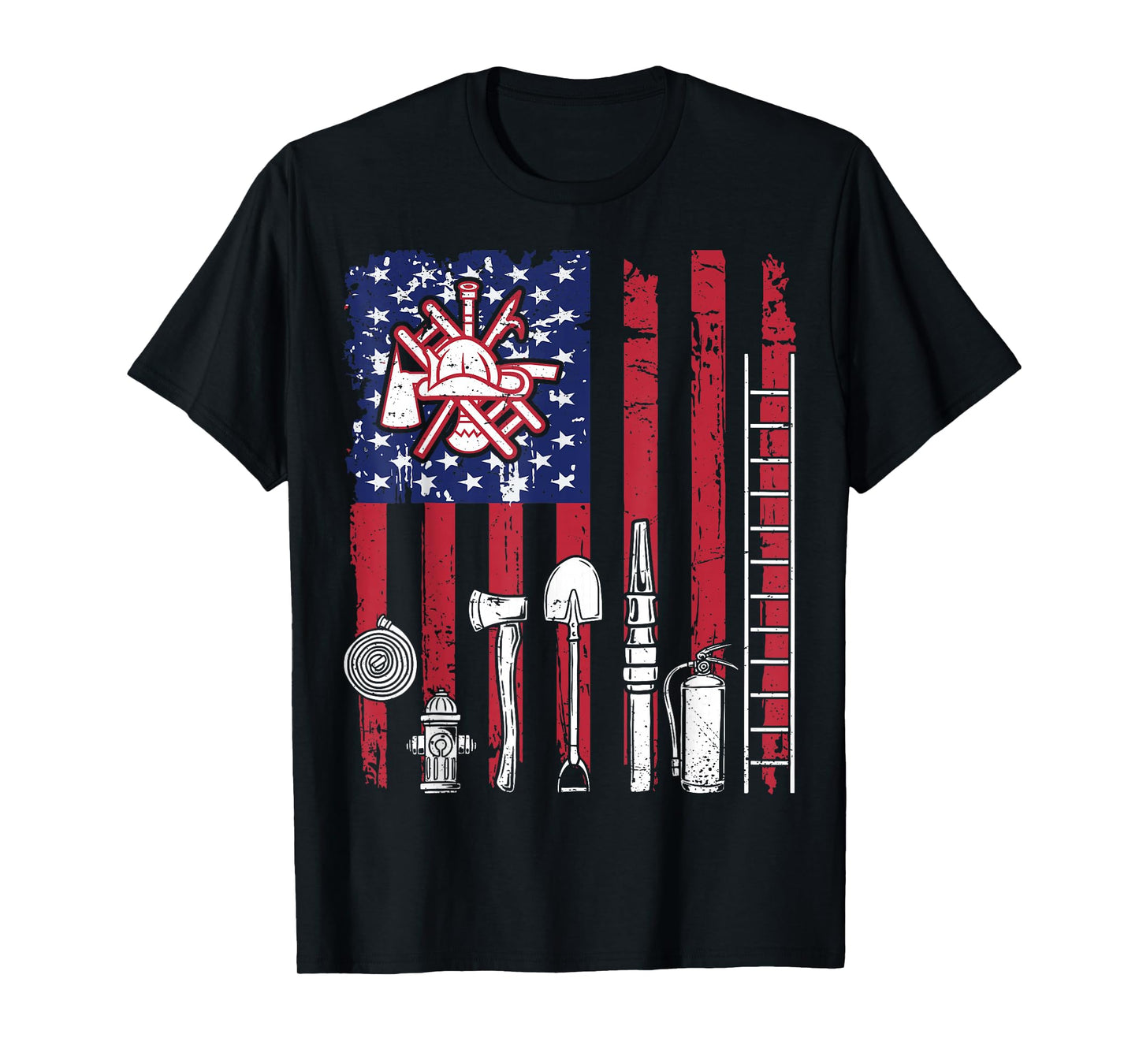 Fireman USA Flag Firefighter Fire Truck Firemen Fire Rescuer T-Shirt