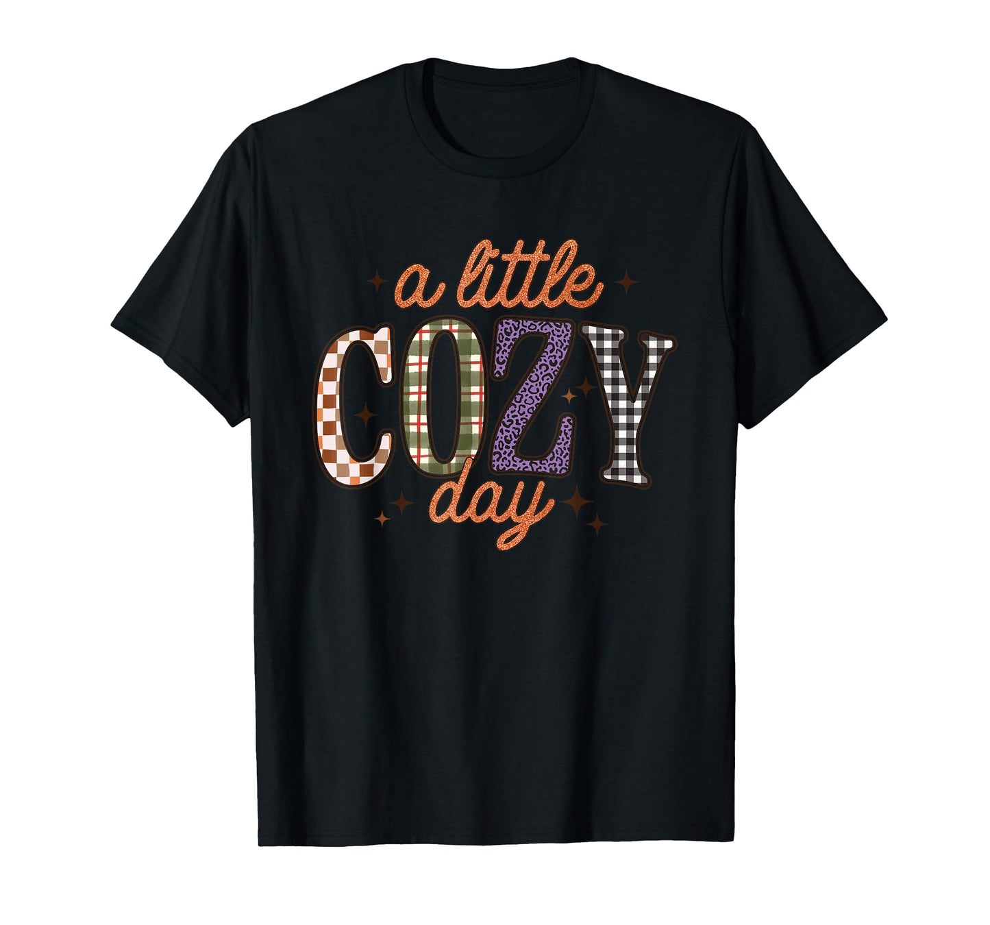 A Little Cozy Day Retro Plaid Leopard Checkered Fall Relax T-Shirt