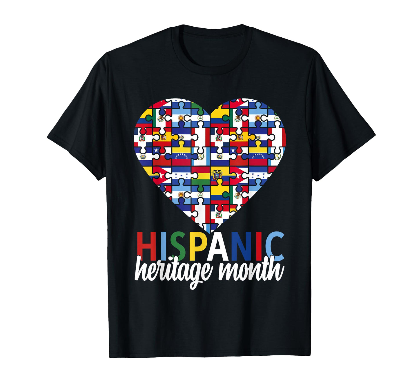 Hispanic Heritage Month All Countries Flags Heart Men Women T-Shirt