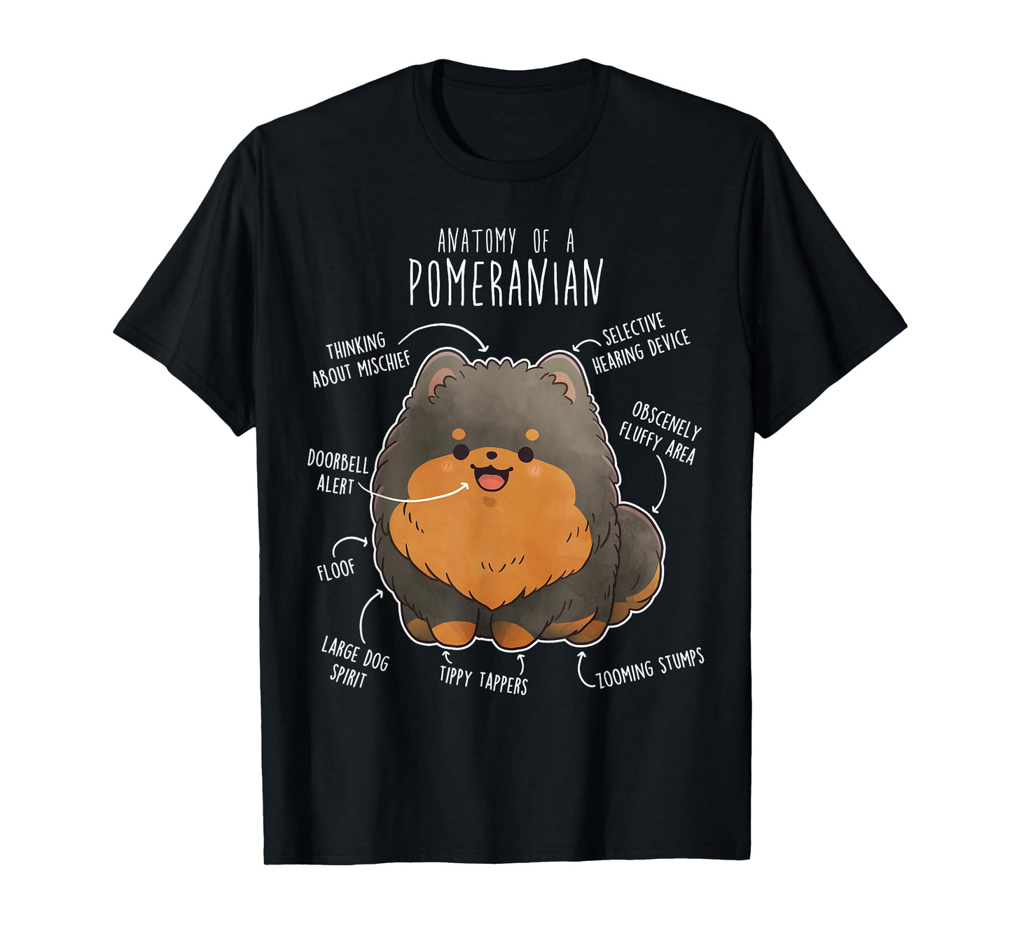 Black and Tan Pomeranian Dog Anatomy, Funny Cute Pet Pom Mom T-Shirt