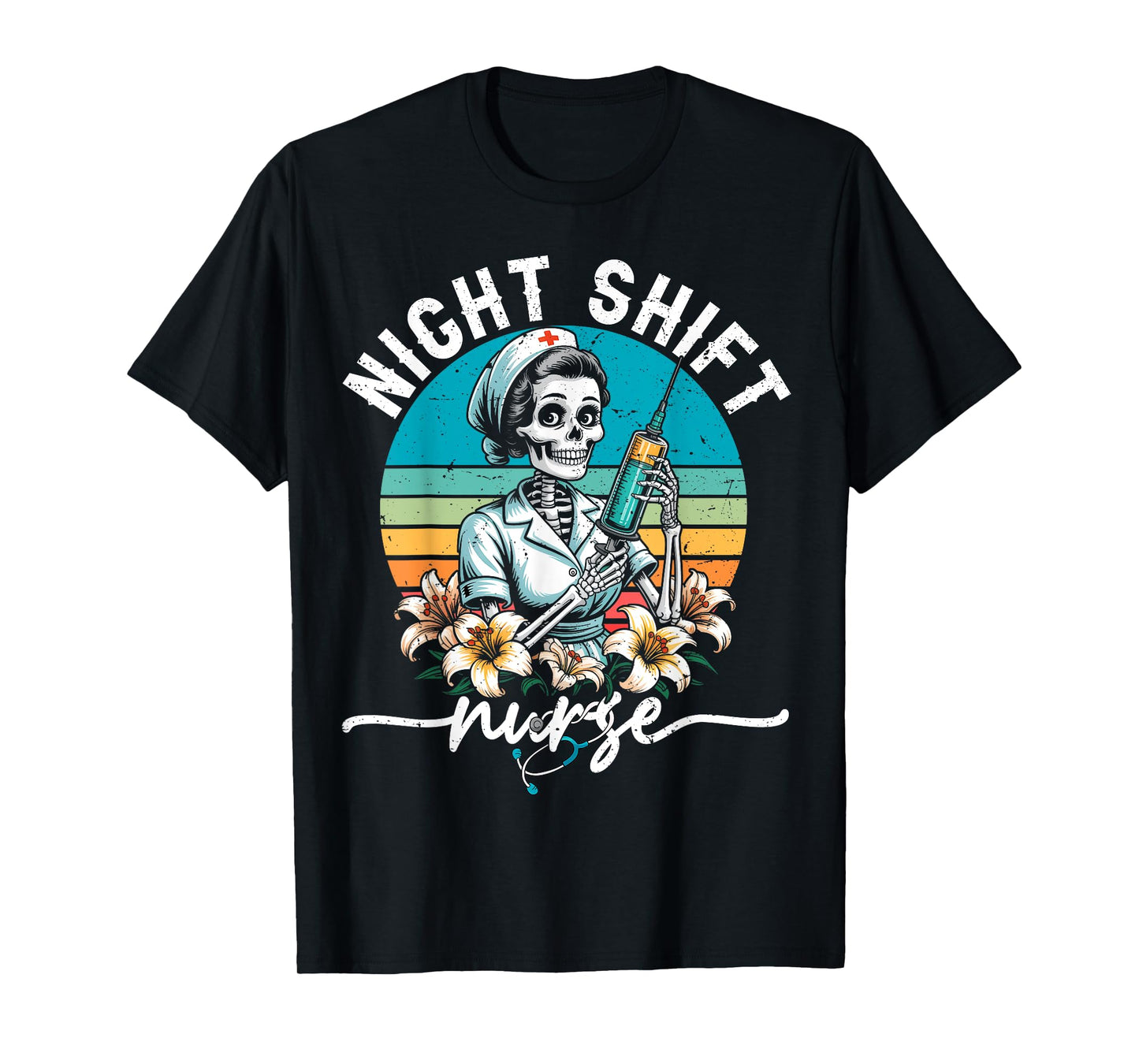 Funny Halloween Night Shift Nurse Skeleton RN ICU ER Women T-Shirt