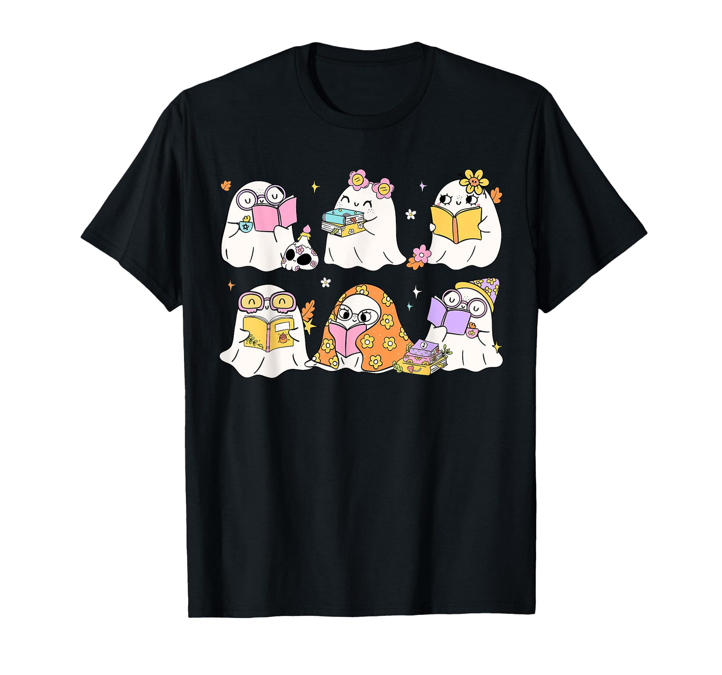 Funny Ghost Book Reading Halloween Books Lover Teacher T-Shirt
