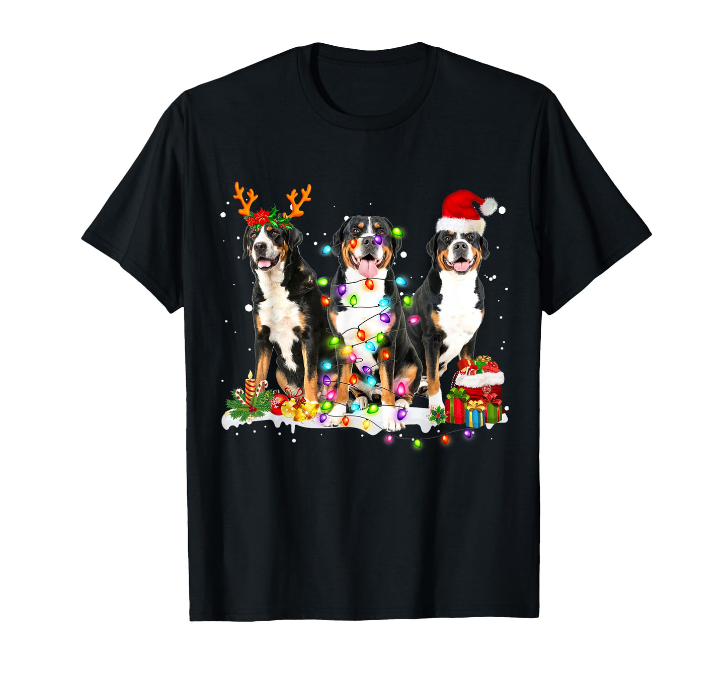 Santa Greater Swiss Mountain Dog Reindeer Christmas Pajama Men Women Kids T-Shirt