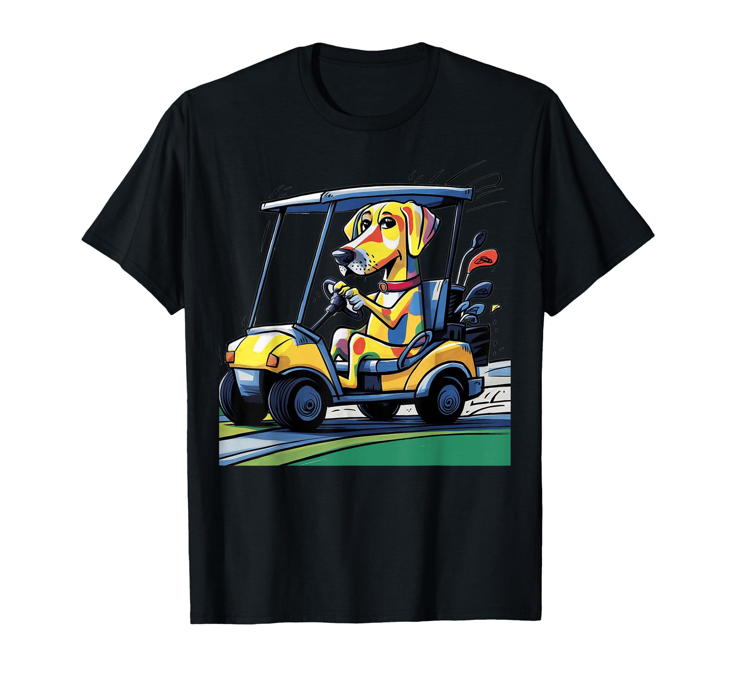 Smileteessports Funny Yellow Lab Dog Driving Golf Cart T-Shirt for Men Women Girls Kids
