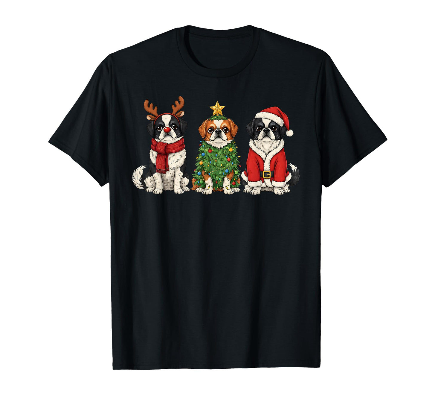 Retro Christmas Japanese Chin Santa Reindeer Dog Lover T-Shirt
