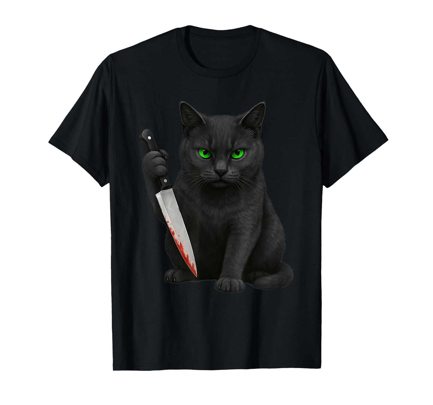 Halloween scary black cats funny kitty with bloody knife cat Men Women T-Shirt