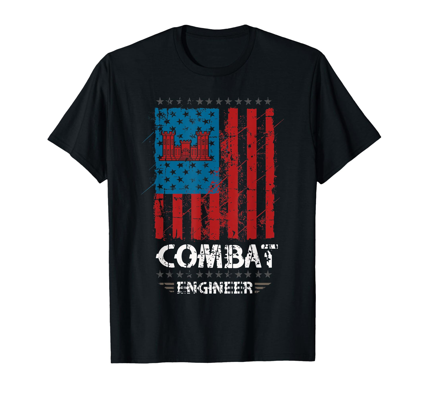 Combat Engineer - American Flag Distressed - U.S. Military Women Men T-Shirt