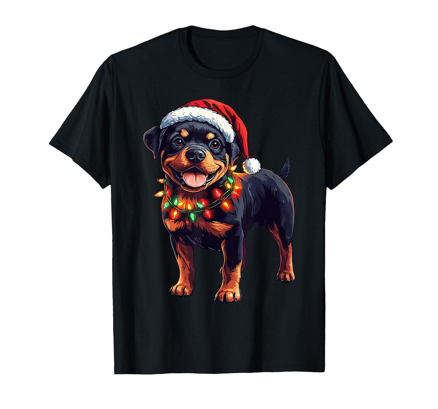 Rottweiler Santa Christmas Tree Lights Xmas Rottie Pajama T-Shirt