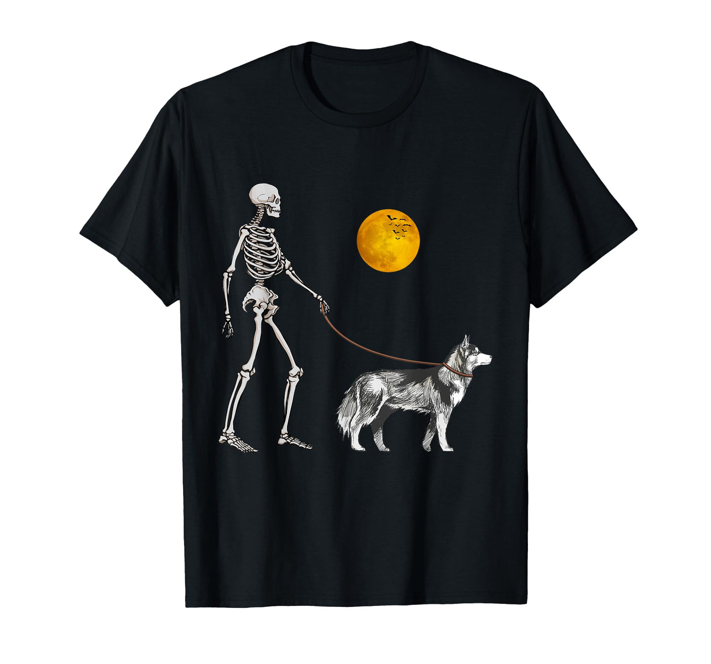 Siberian Husky Skeleton Dog Walking Halloween Costume T-Shirt