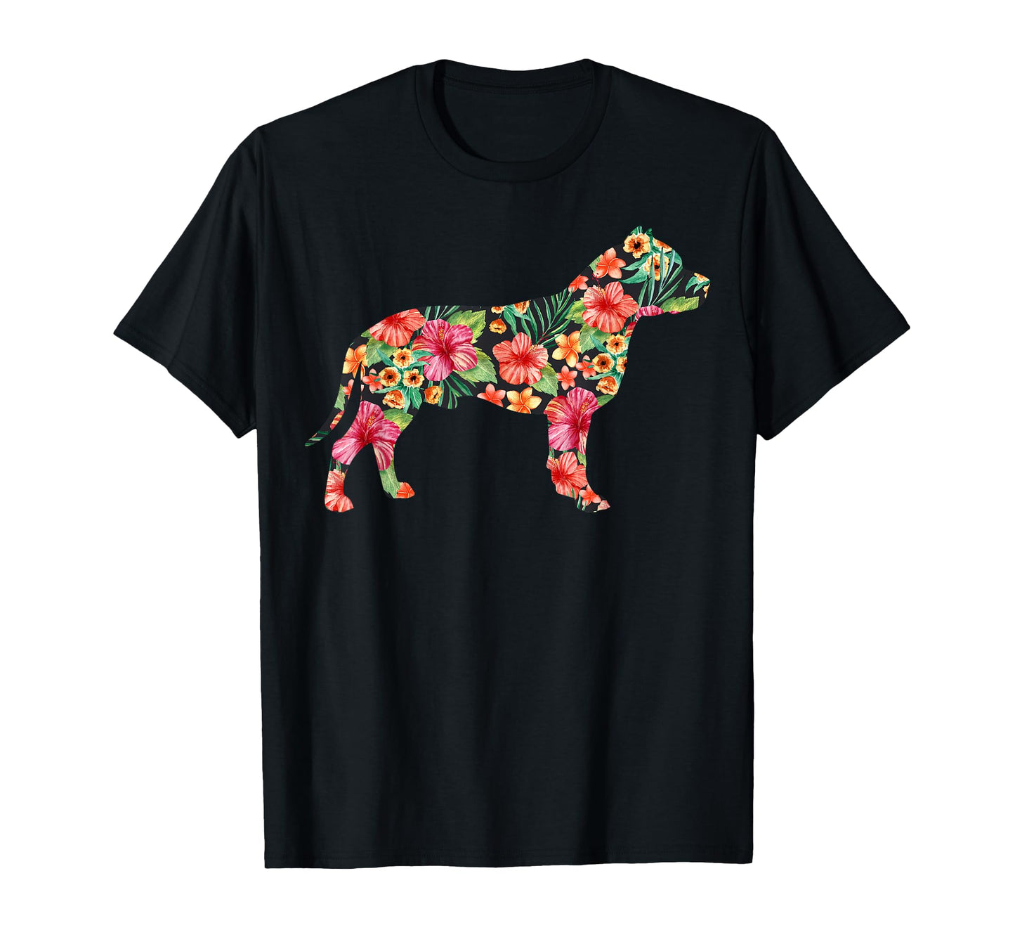 Pit Bull Flower Funny Dog Silhouette Floral Gifts Women Men T-Shirt