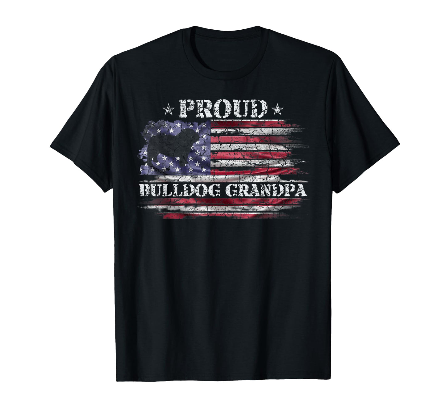 Vintage USA Flag Proud English Bulldog Grandpa Silhouette Women Kids Men T-Shirt