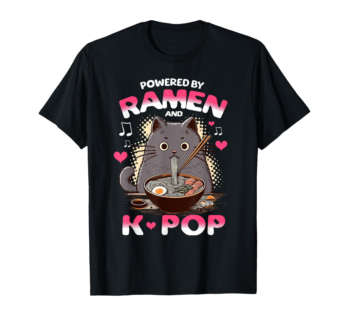 Powered by Ramen and K Pop Funny Anime Korean Music Manga T-Shirt