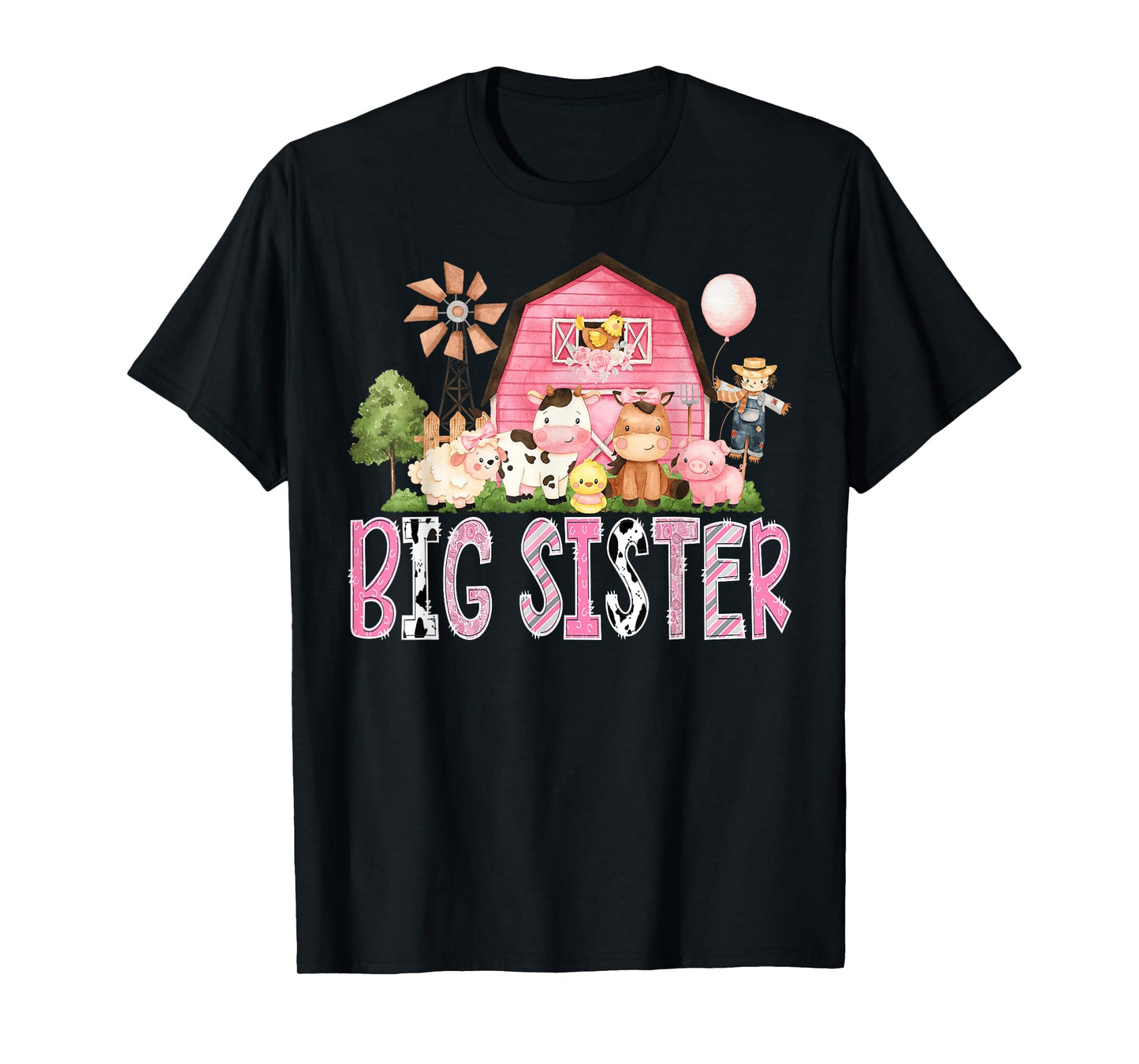 Big Sister Pink Farm Cow Birthday Girl Matching Family T-Shirt