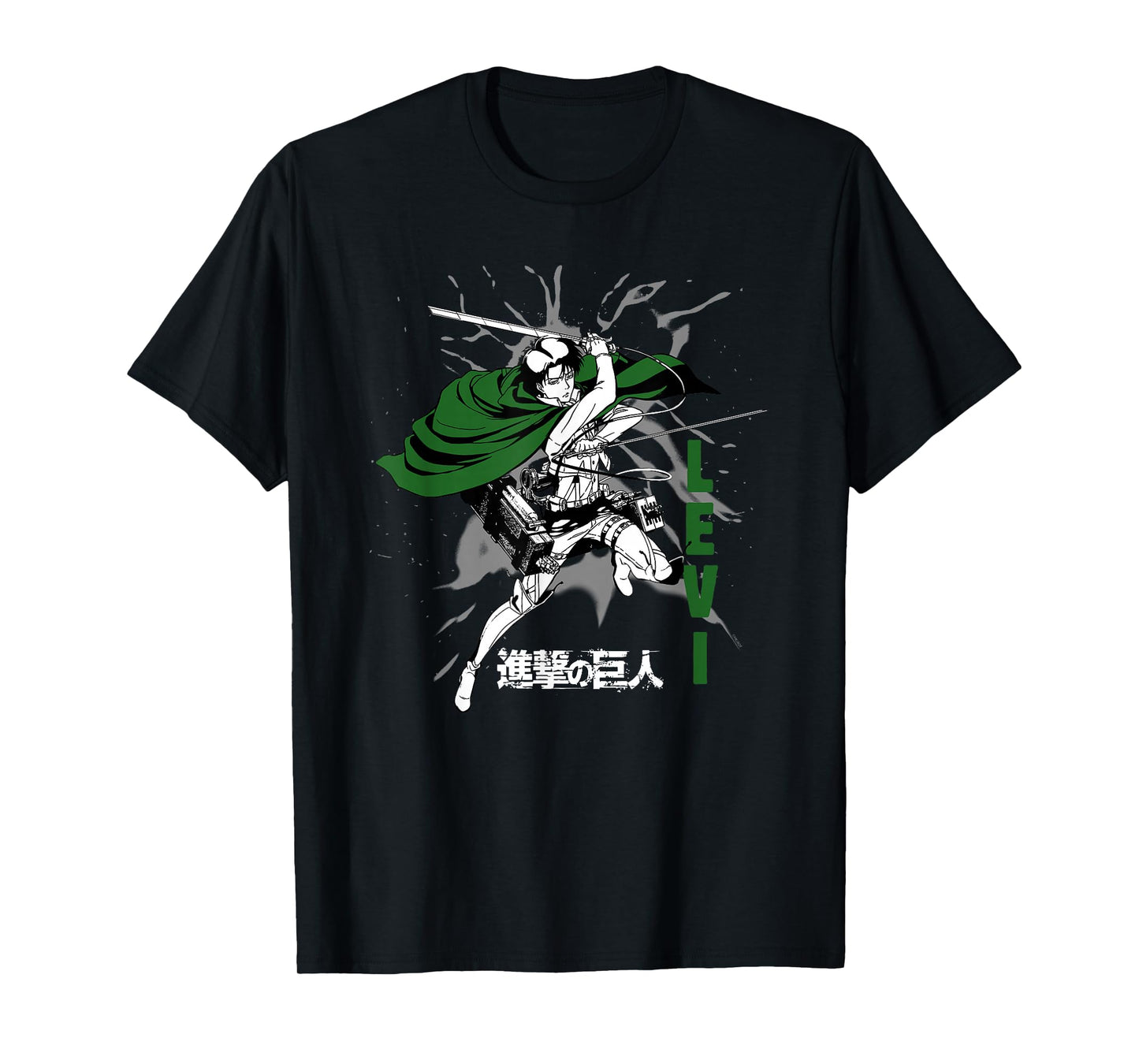 Attack on Titan Levi Swirls Attack Pose and Logo Anime T-Shirt