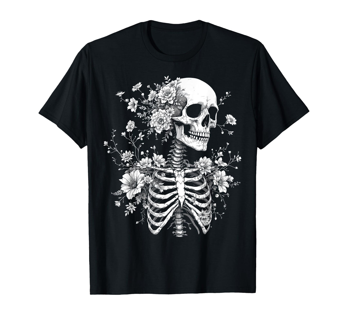 Floral Skeleton Flowers Goth Occult Death Dark Art Gothic T-Shirt