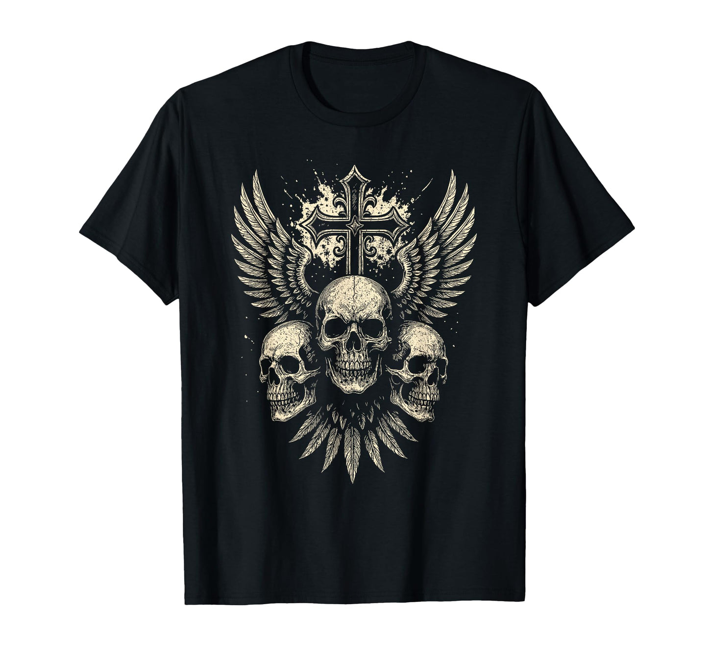 Vintage Skull Cross Wings Gothic Punk Rock Design T-Shirt