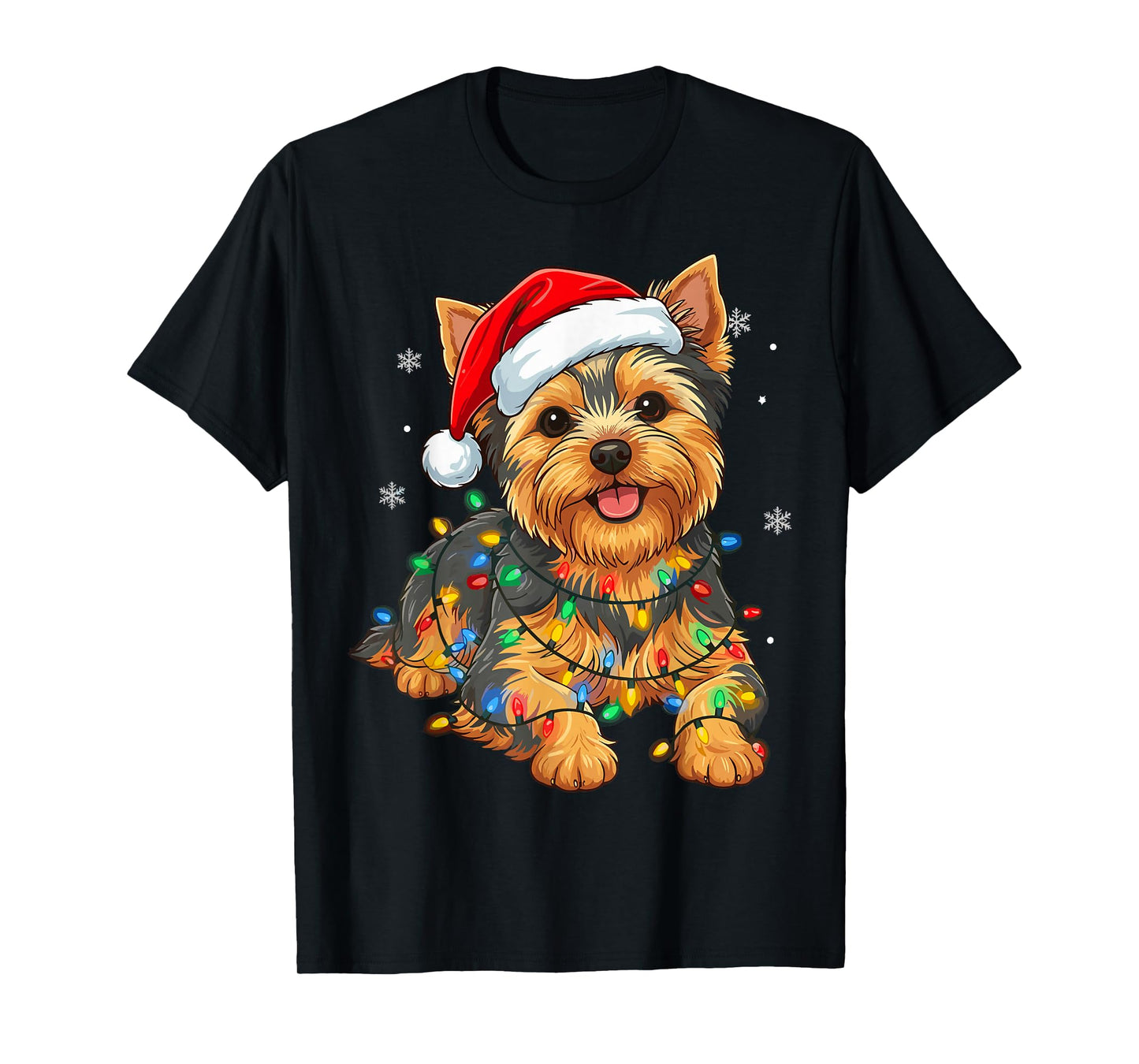 Christmas Dog Yorkie Lights Xmas T-Shirt