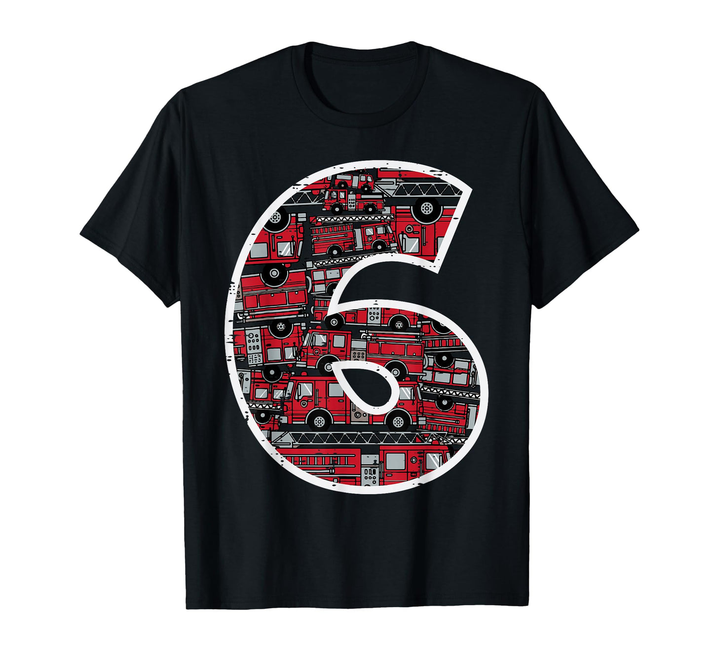 6th Birthday 6 Firetrucks Firefighter Fireman Bday Boys Kids T-Shirt