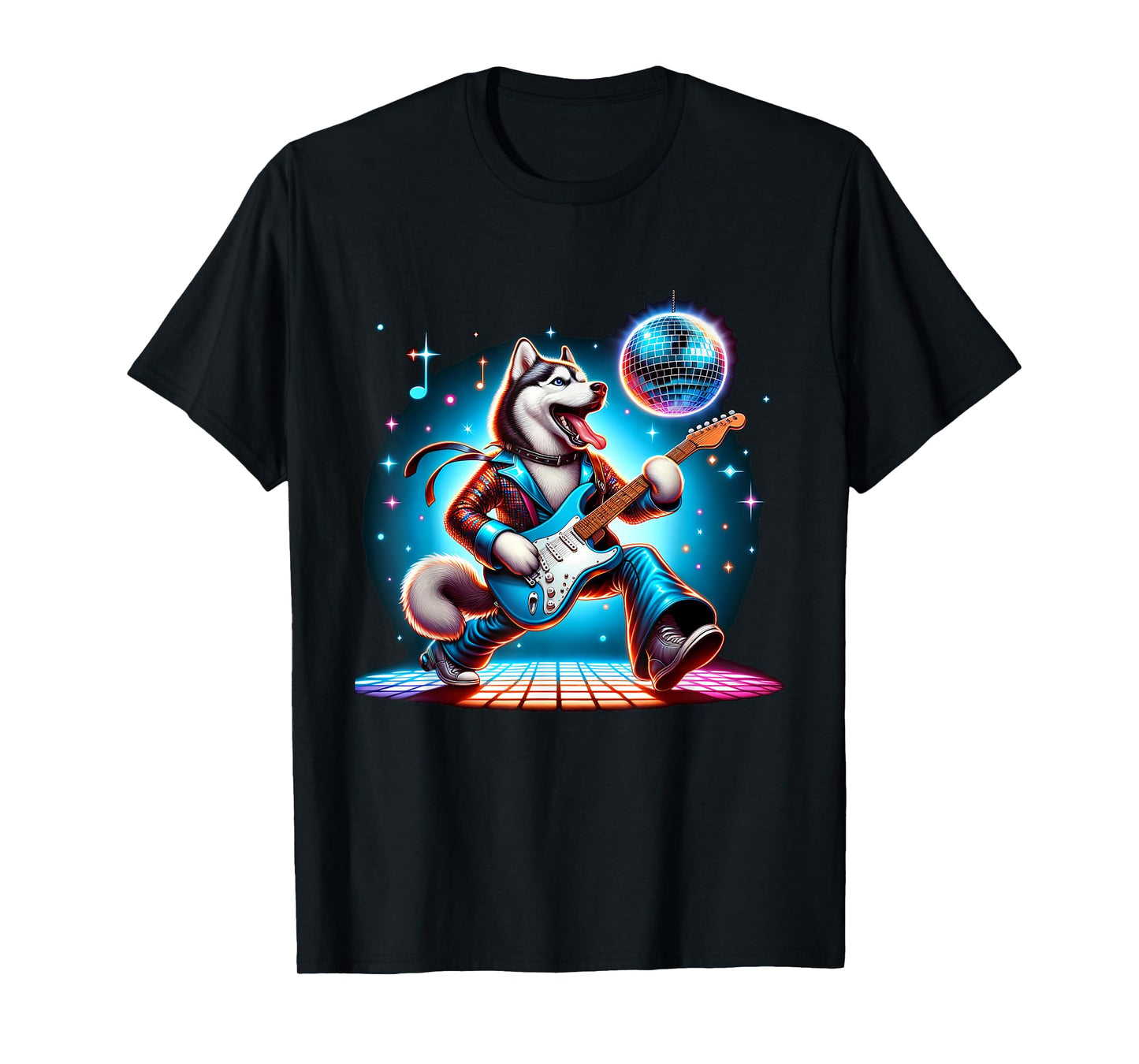 Disco Ball Guitar Husky Dog Men Women Kids T-Shirt