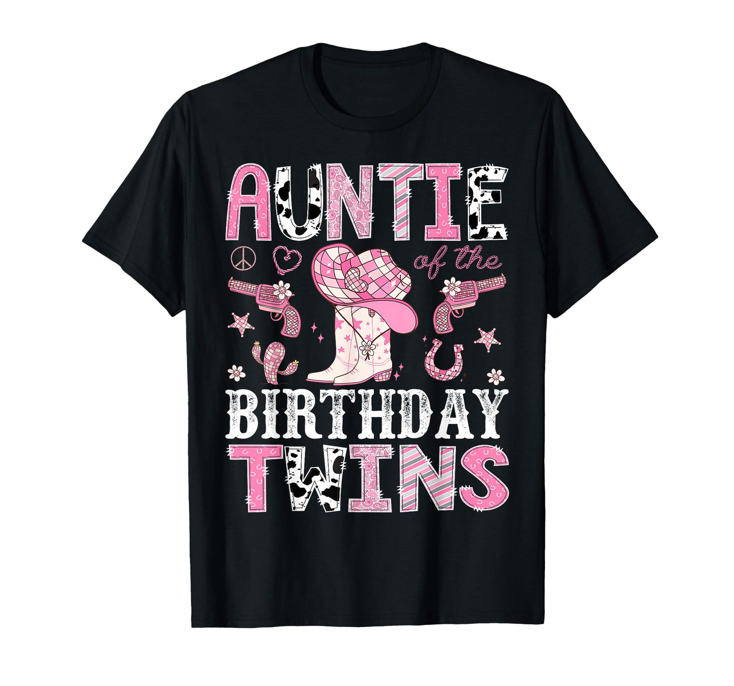 Auntie of The Birthday Twins Pink Rodeo Cowgirl Western T-Shirt