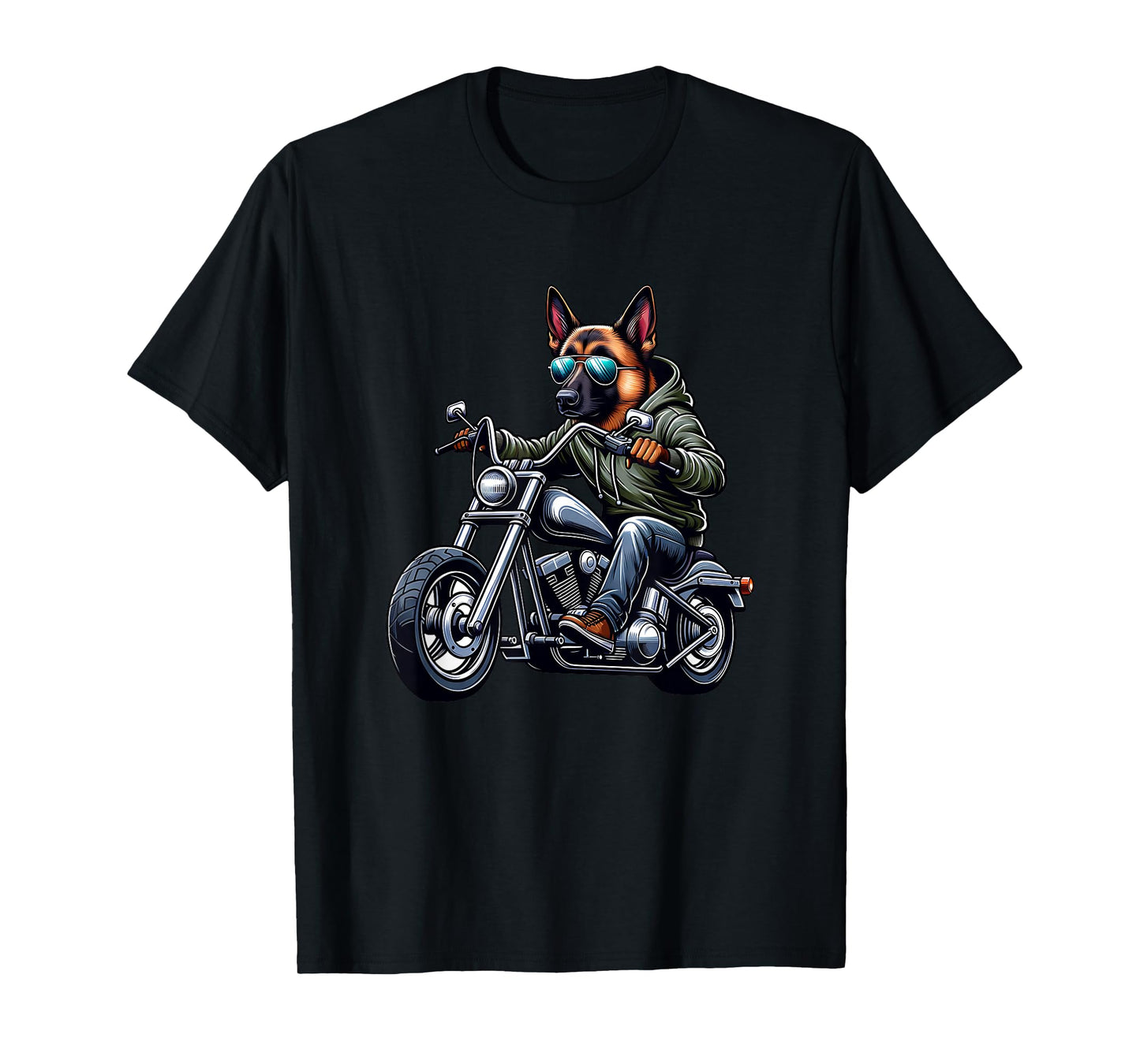 German Shepherd Riding Motorcycle T-Shirt