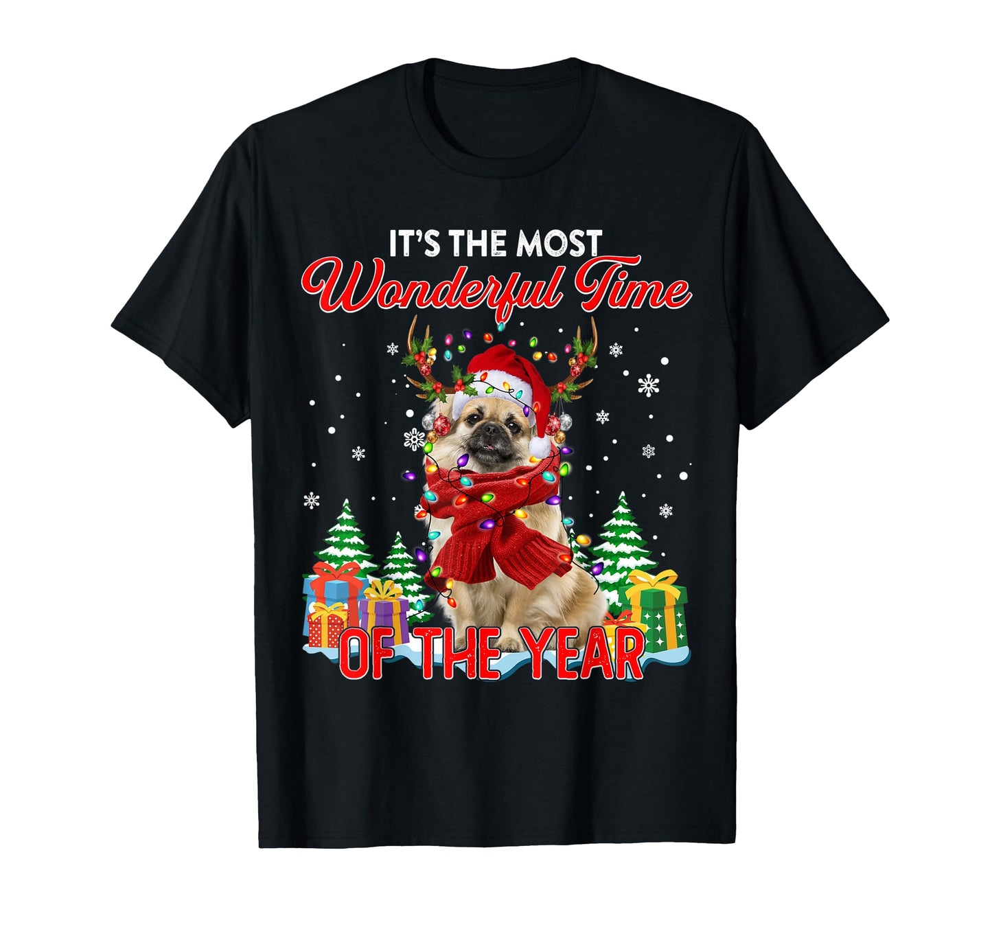 Tibetan Spaniel Christmas Lights Its The Most Wonderful Time T-Shirt