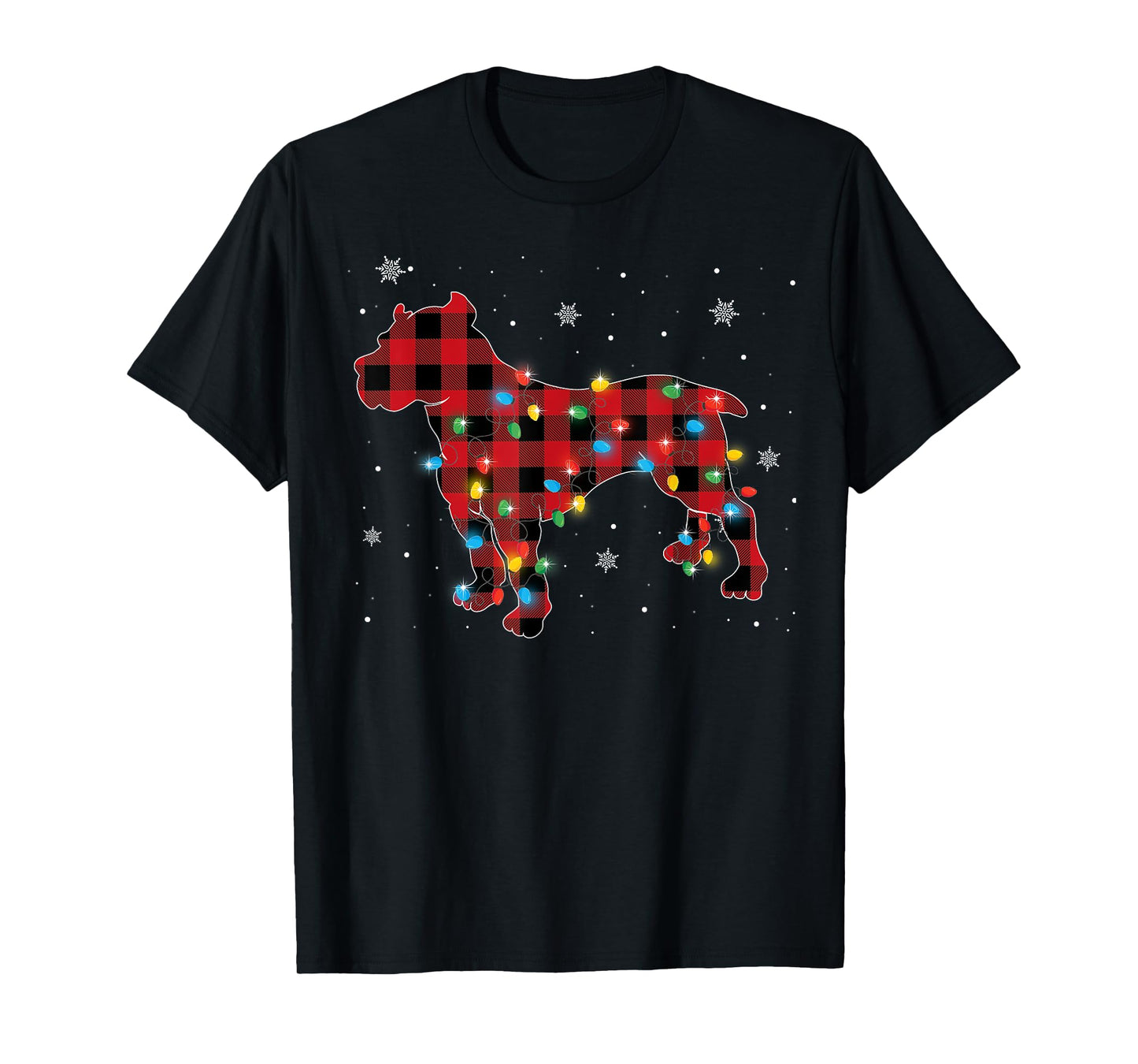 Pajamas Red Plaid Pitbull Christmas Lights Puppy Lovers T-Shirt