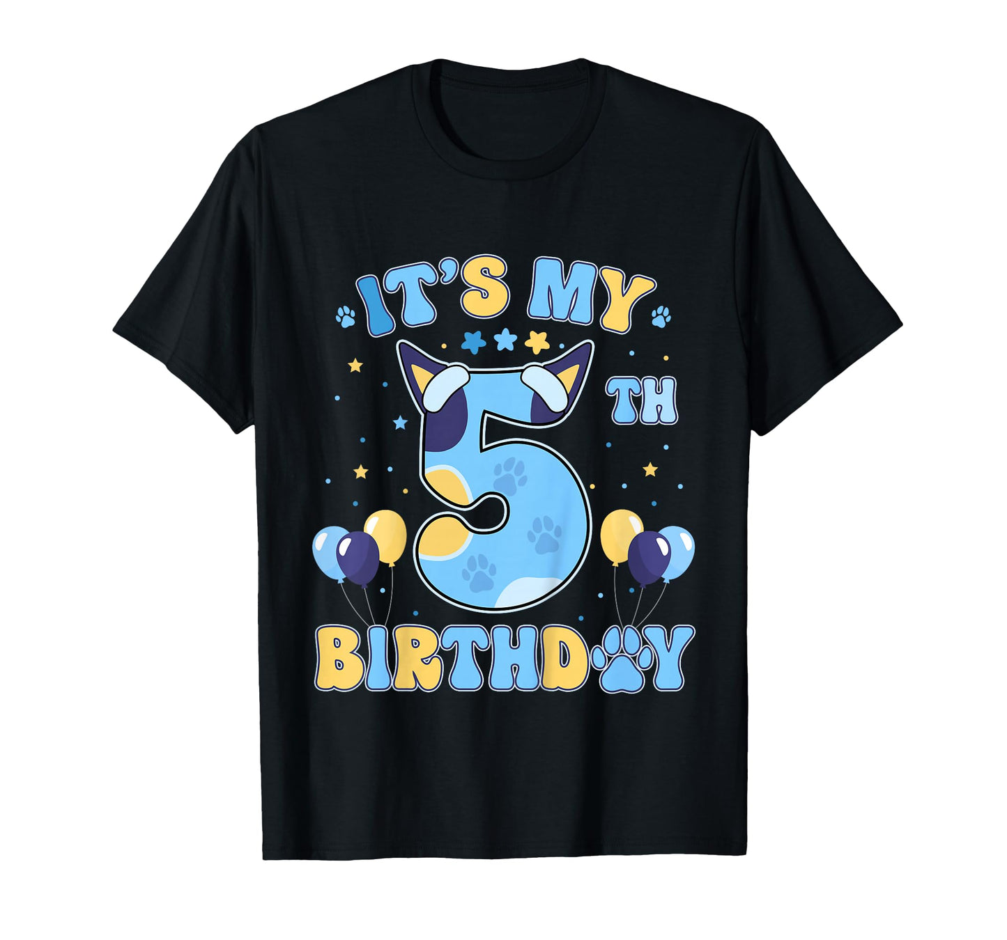Kids Its my 5th Birthday Boy Blue Dog Theme Party Cool 5 Year Old T-Shirt