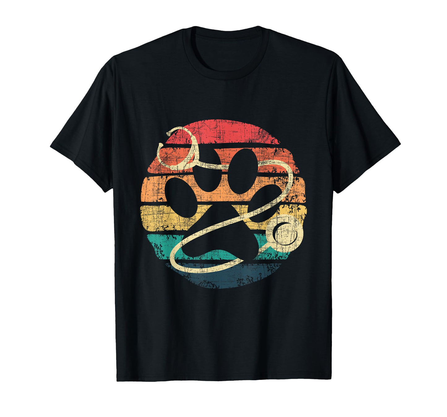 Retro Stethoscope - Dog Paw Print Veterinarian Veterinary Men Women T-Shirt