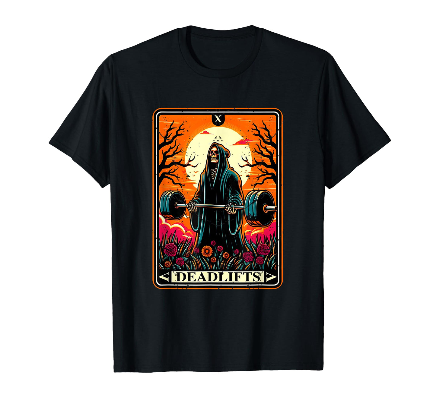 Horror Tarot Card Deadlifts The Death Gym Workout Halloween T-Shirt