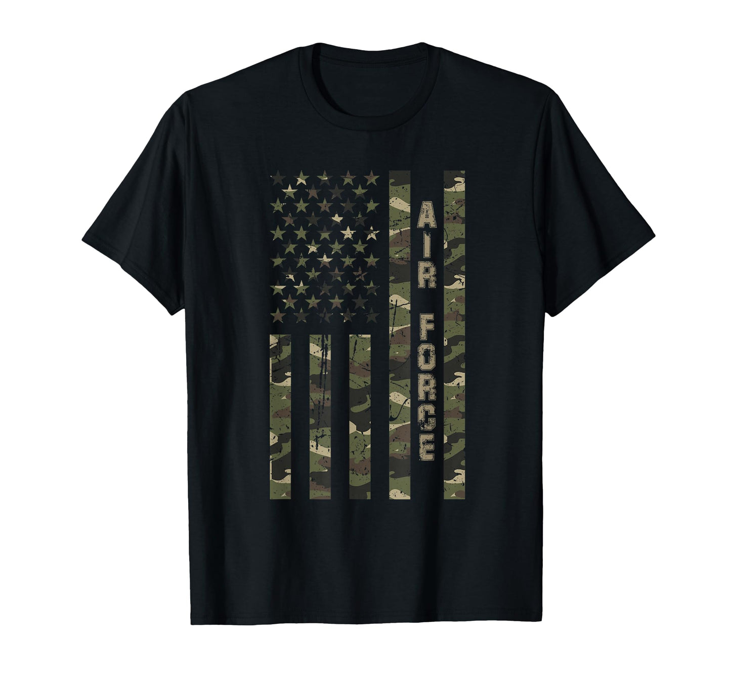 Air Force United States Distressed Camo w US Flag T-Shirt