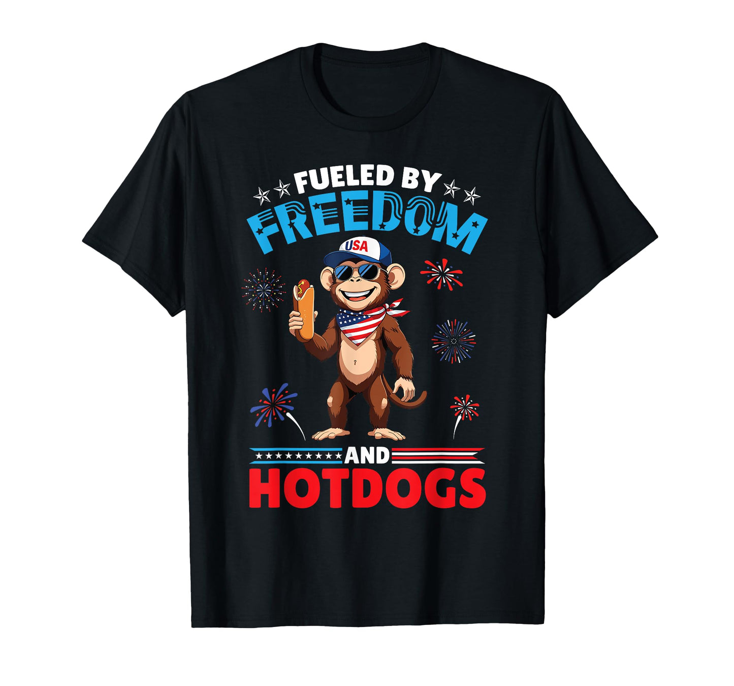Monkey American Fueled by Freedom And Hotdogs 4th Of July T-Shirt