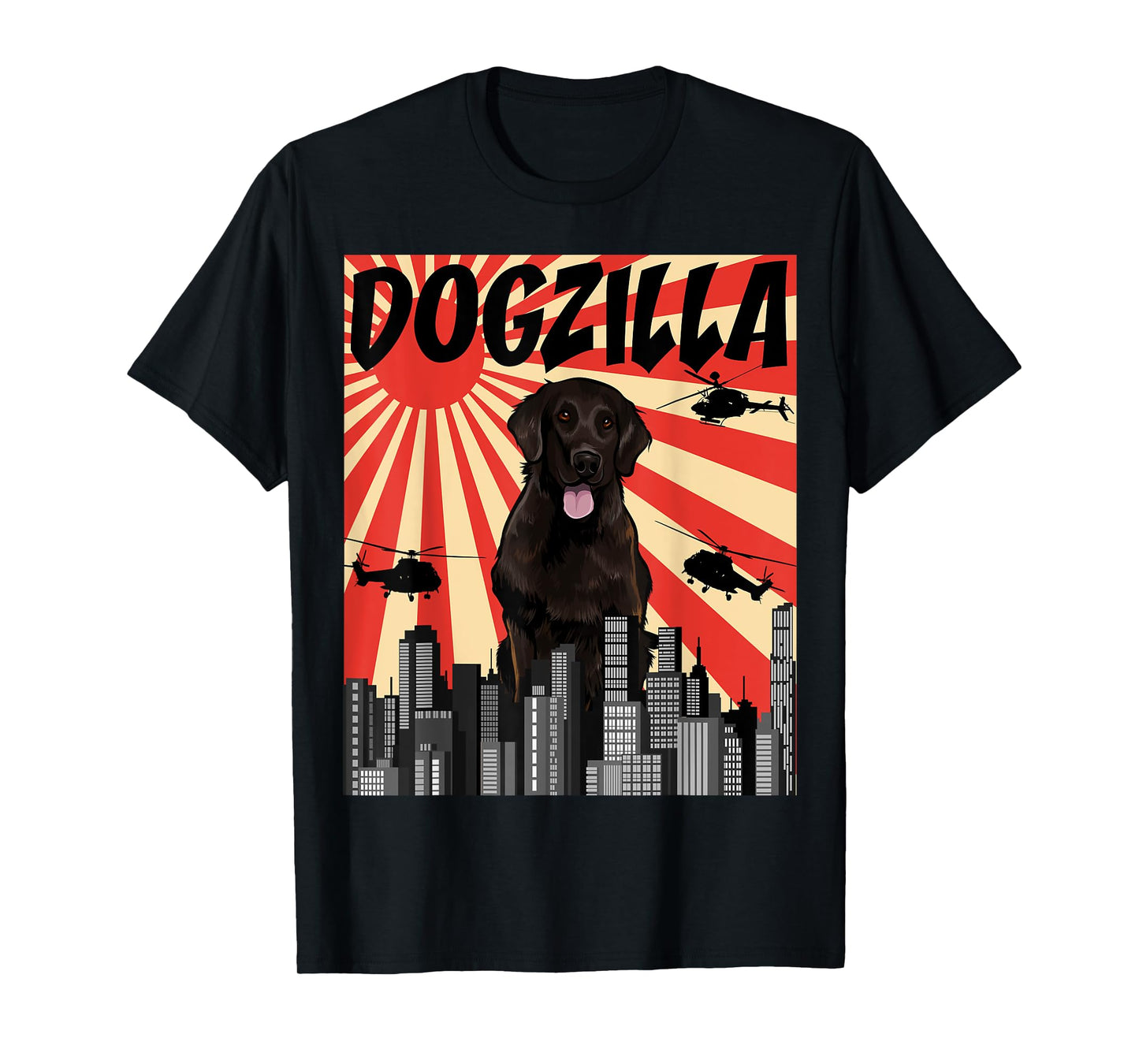 Funny Retro Japanese Dogzilla Flat-Coated Retriever T-Shirt