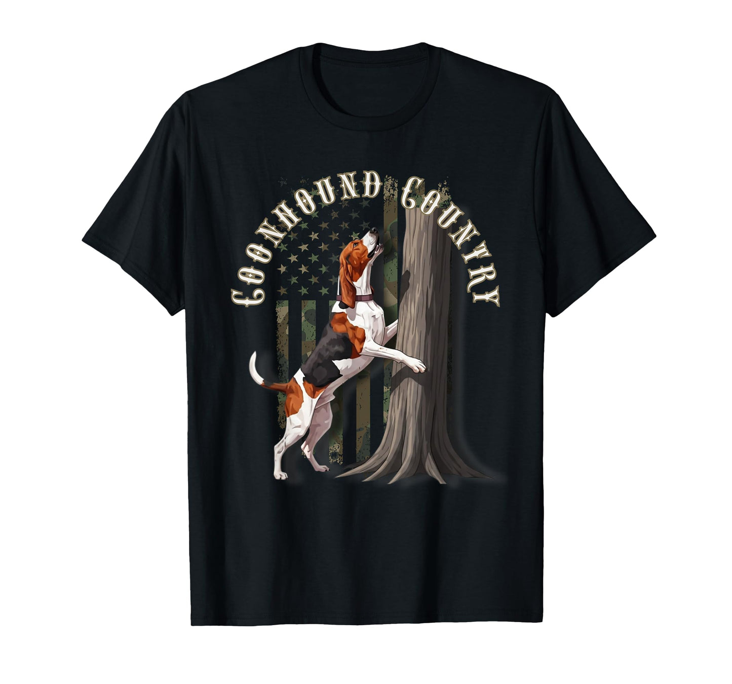 Camo Flag Treeing Walker Coonhound Dog: Coonhound Country T-Shirt