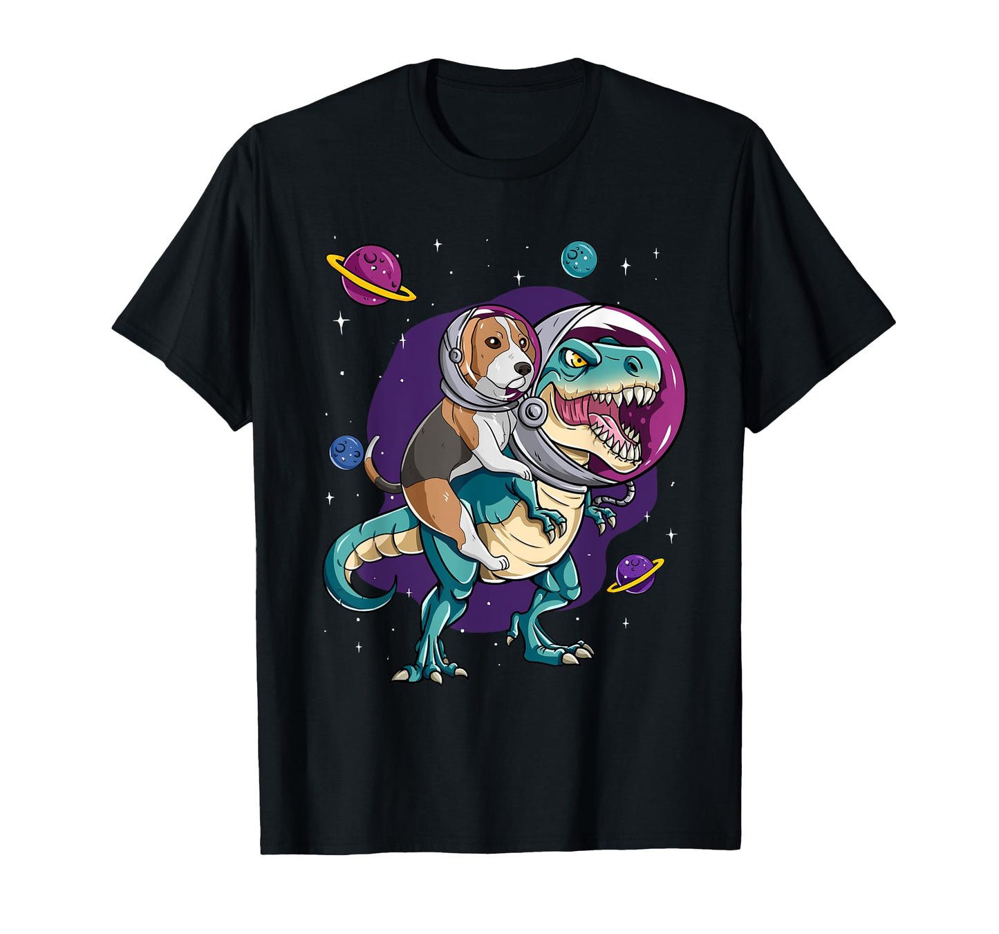 Dinosaur T Rex Space Planets Sparkles Beagle T-Shirt