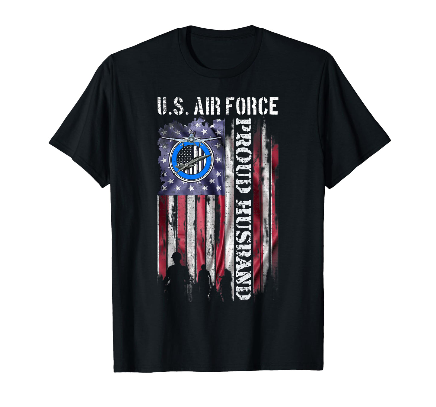 Vintage USA American Flag US Air Force Proud Veteran Husband T-Shirt