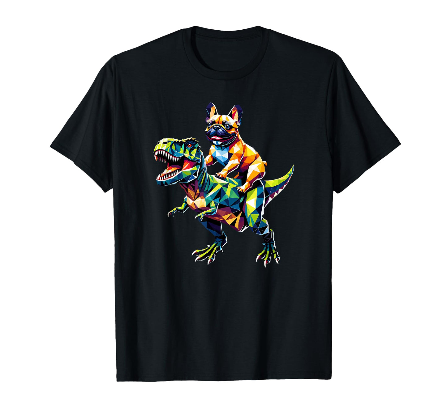 Geometric Art Dinosaur T-Rex French Bulldog Frenchie T-Shirt