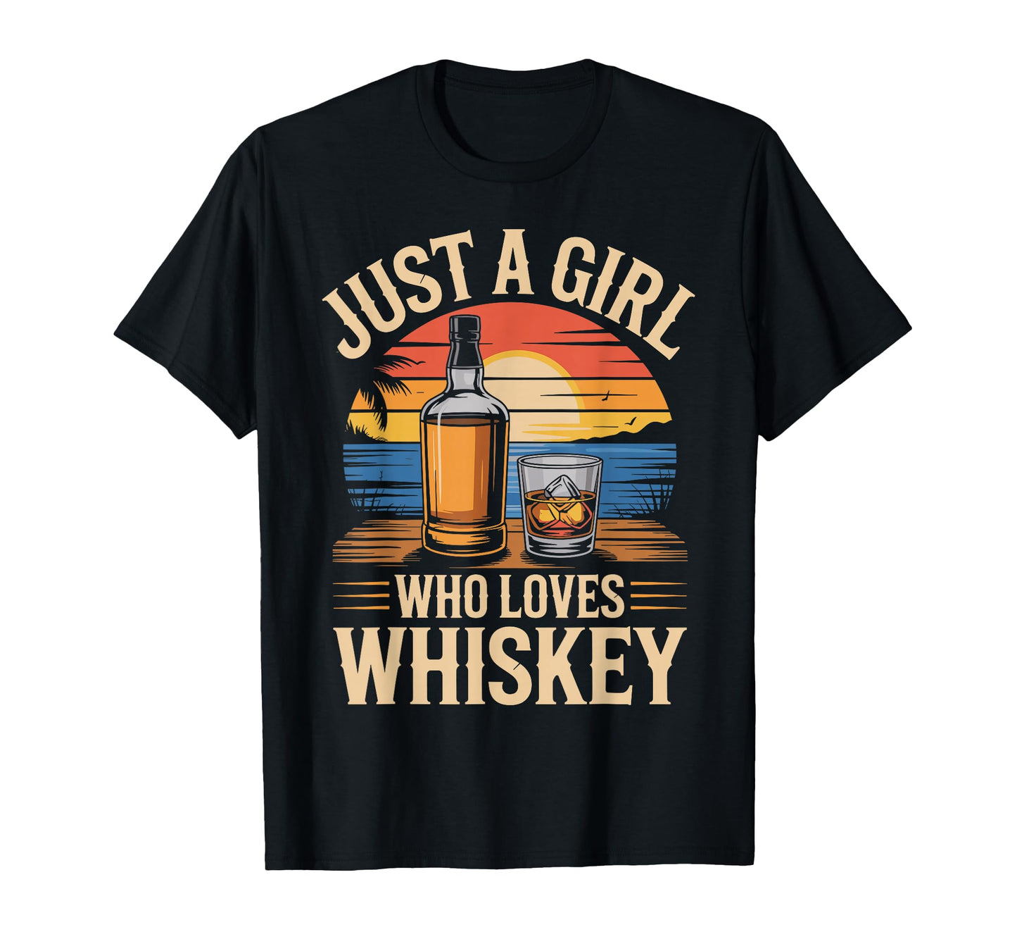 Just A Girl Who Loves Whiskey Sunset Retro T-Shirt