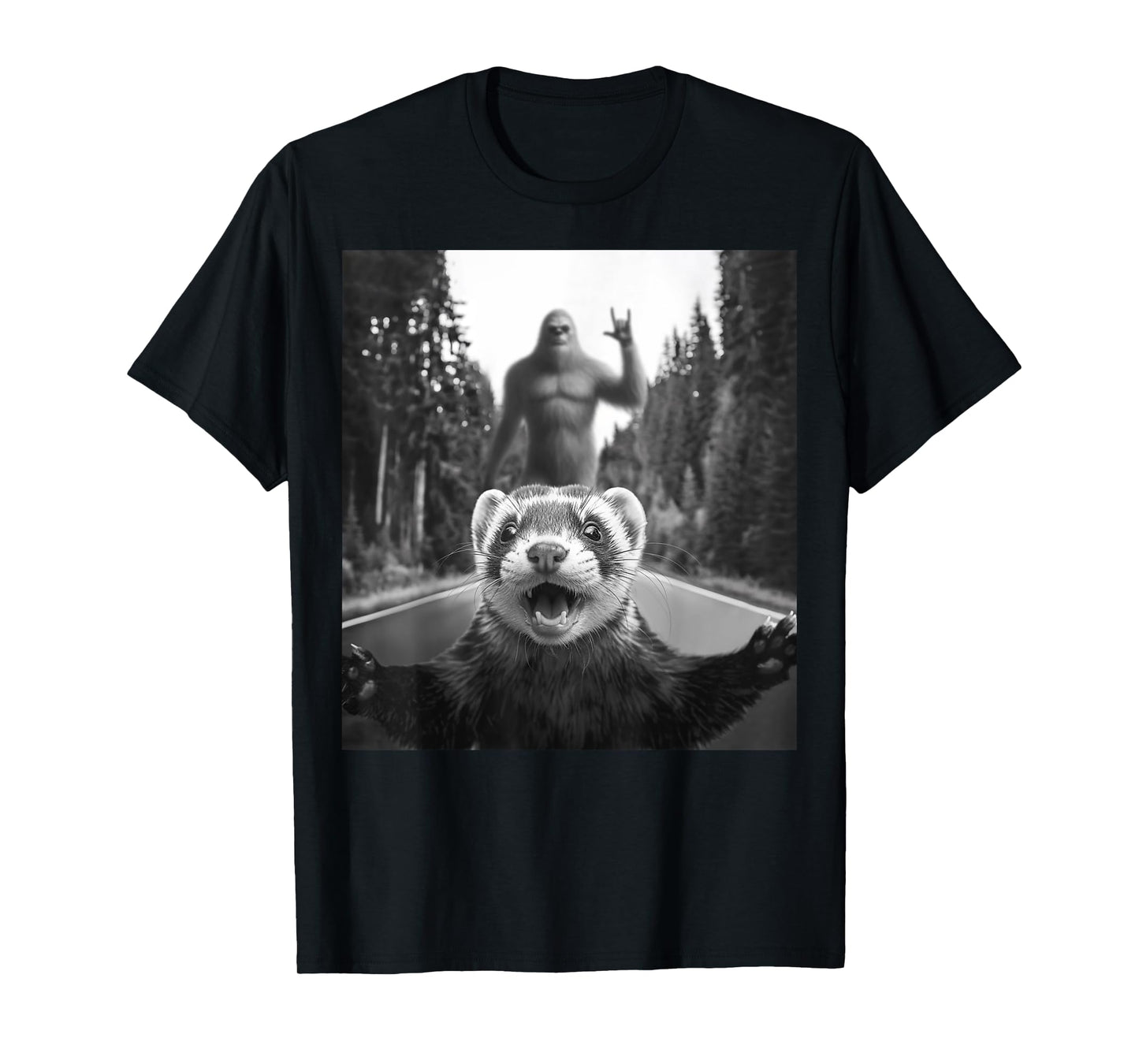 Ferret Selfie With Bigfoot Funny Gifts For Men Women Kids T-Shirt