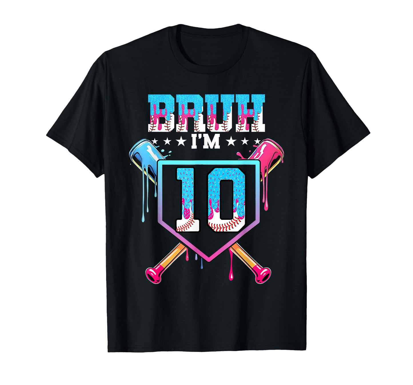 Bruh 10th Birthday Boy Baseball Ice Cream Drip 10 Year Old T-Shirt