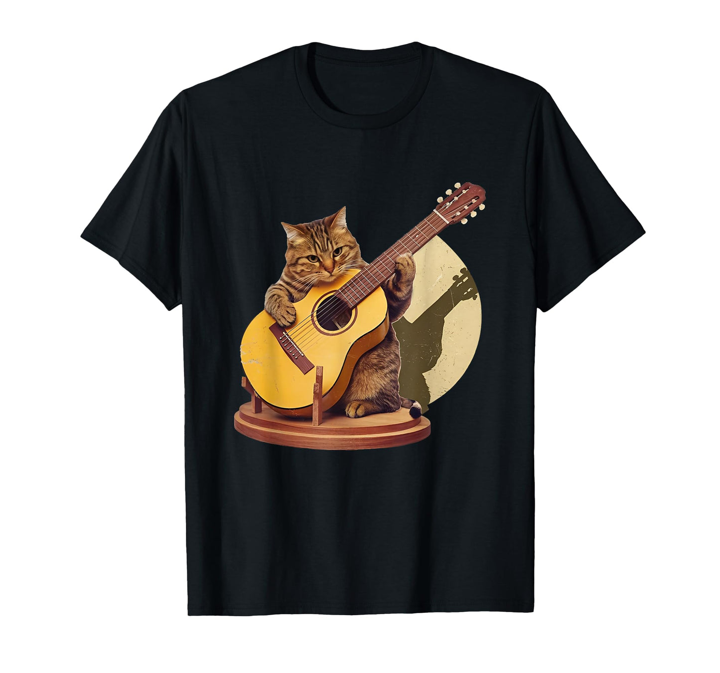 Retro Cat Playing Acoustic Guitar For Music and Cat Lovers T-Shirt
