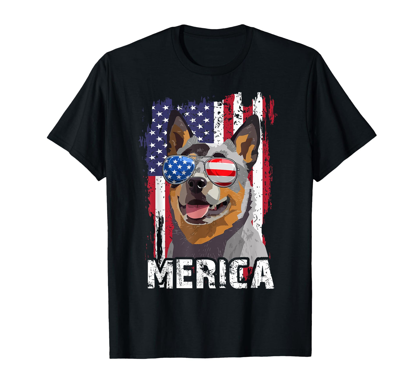 Merica 4th July Australian Cattle Dog US Flag Heeler Mom Dad T-Shirt