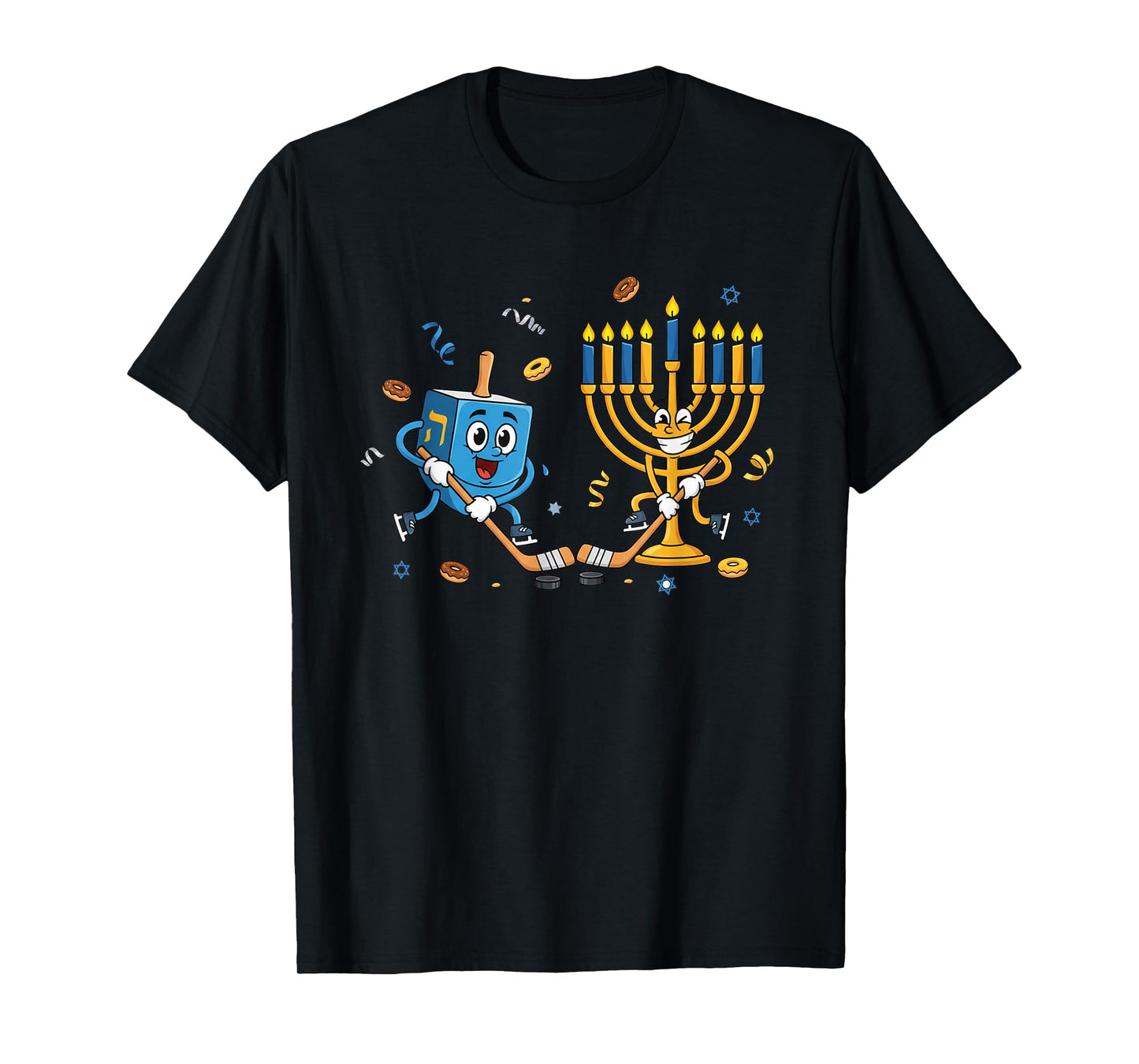 Funny Hockey Dreidel Menorah Hanukkah Kids Womens Mens T-Shirt