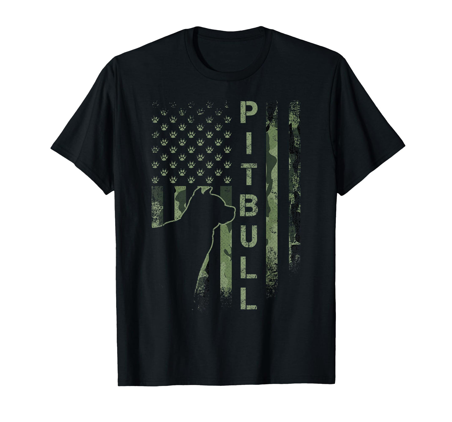 Vintage USA American Camo Flag Pitbull Dog Silhouette Pittie T-Shirt