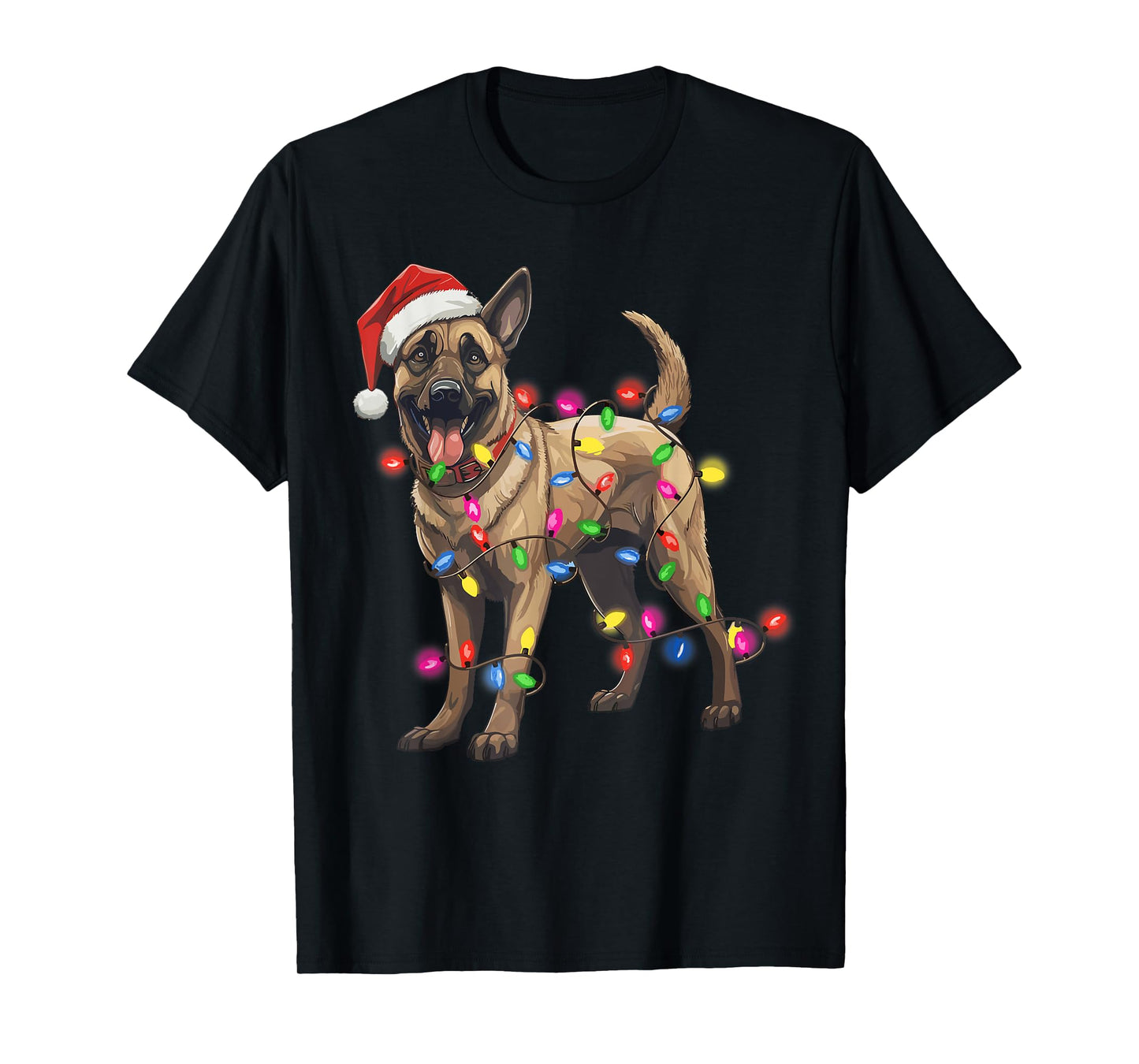 Dog Christmas Santa Hat Belgian Malinois Dog Lover Xmas Gift T-Shirt for Men Women